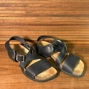 John Fluevog Peacemaker Single Buckle Sandals Black Leather Size 7